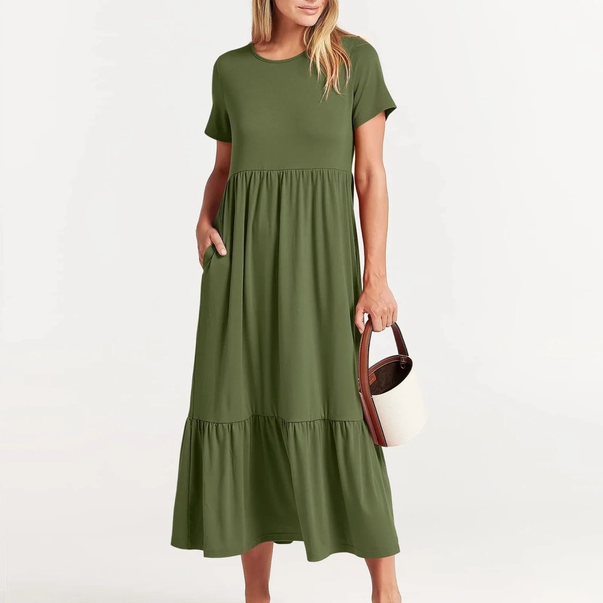 Erelindea | Luftiges mit Taschen Sommerkleid Armee grün Maxikleid - Helenas Welt