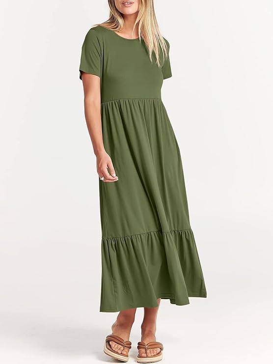 Erelindea | Luftiges mit Taschen Sommerkleid Armee grün Maxikleid - Helenas Welt