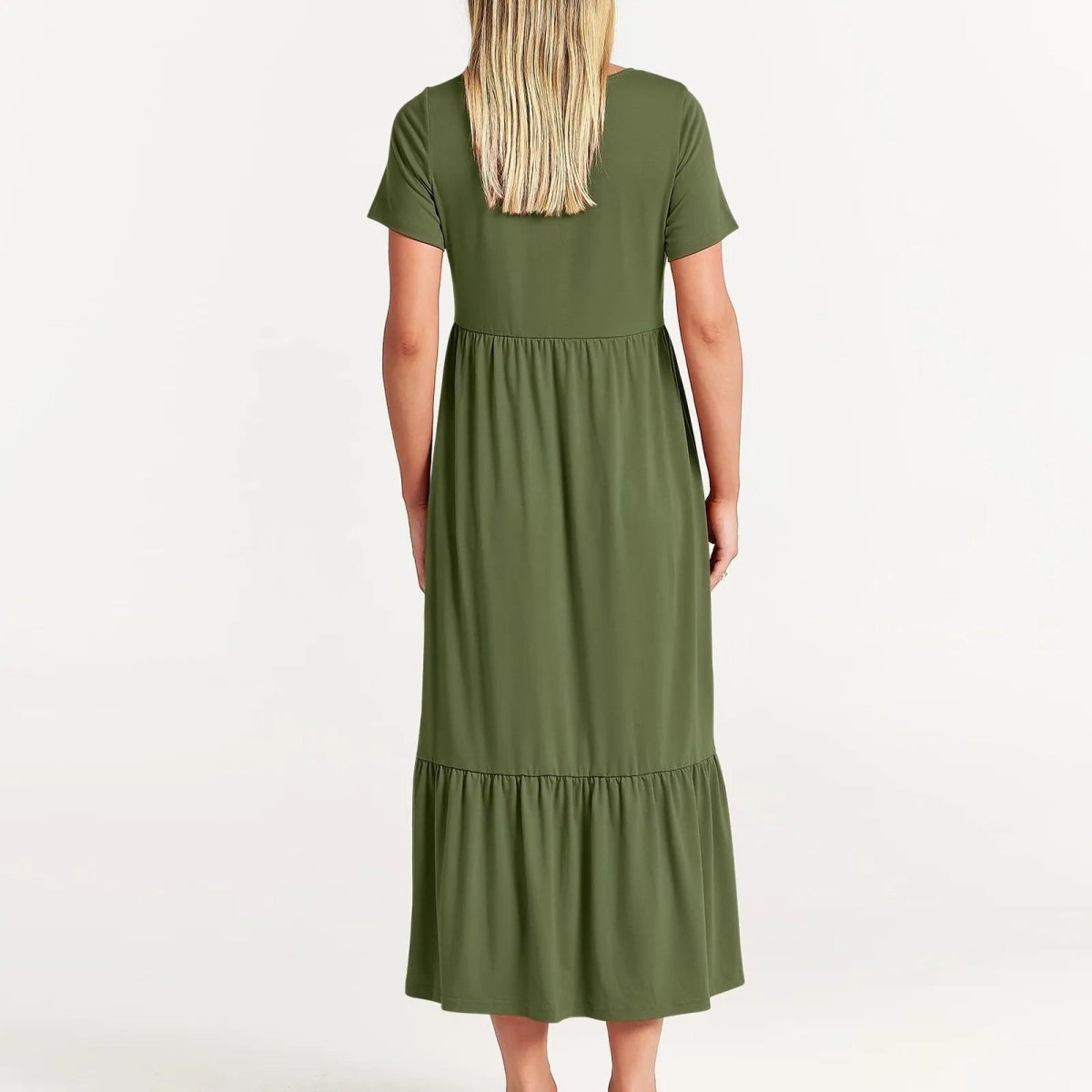 Erelindea | Luftiges mit Taschen Sommerkleid Armee grün Maxikleid - Helenas Welt