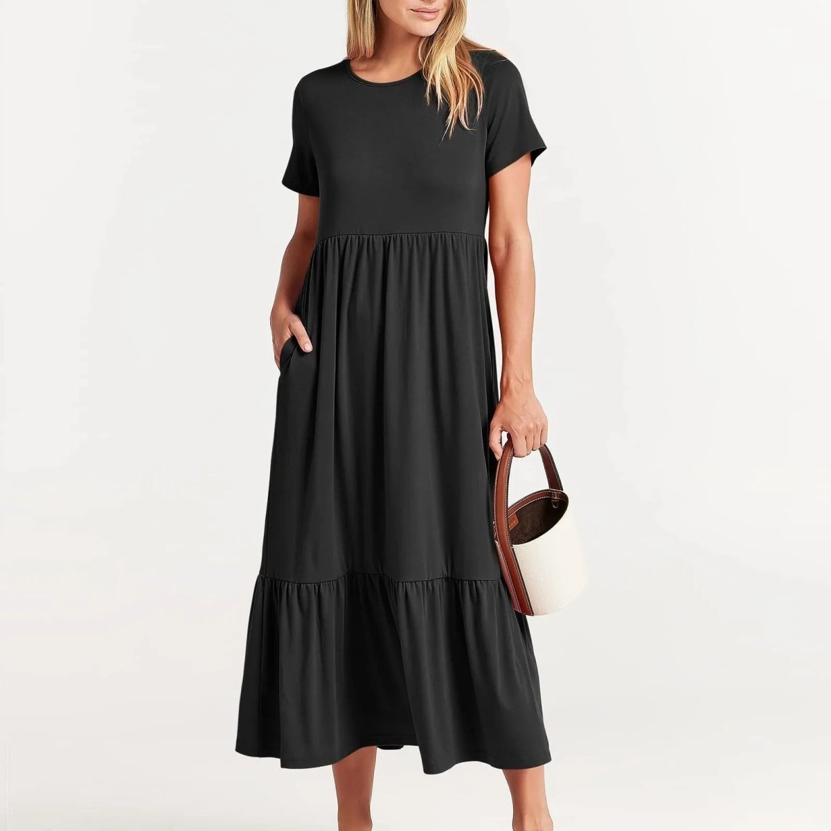 Erelindea | Luftiges mit Taschen Sommerkleid Armee grün Maxikleid - Helenas Welt