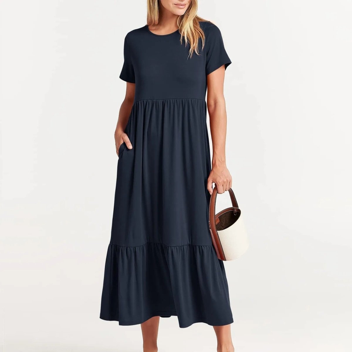 Erelindea | Luftiges mit Taschen Sommerkleid Dunkelblau Maxikleid - Helenas Welt