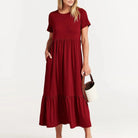 Erelindea | Luftiges mit Taschen Sommerkleid Weinrot Maxikleid - Helenas Welt