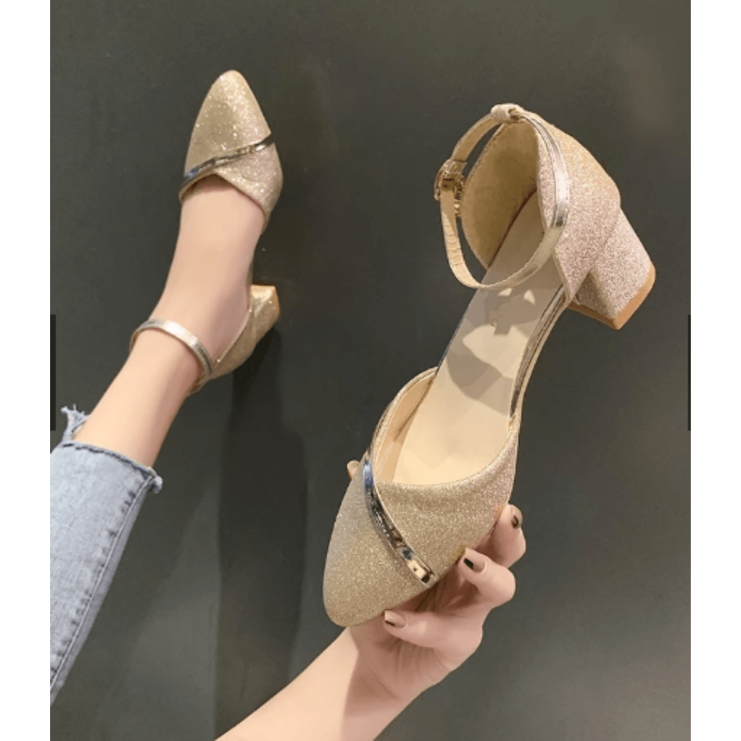 Juvelline | Elegante Sandalen Mit Blockabsatz In Gold-3